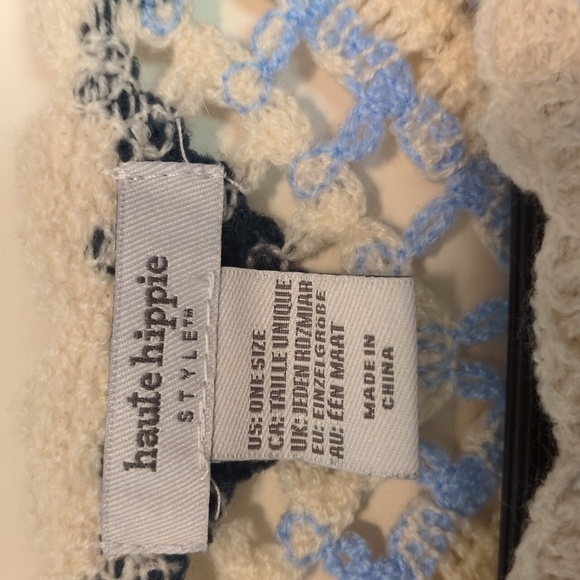 Haute Hippie Crochet Fringe Cropped Sweater - Cream and Navy - Picture 2 of 5